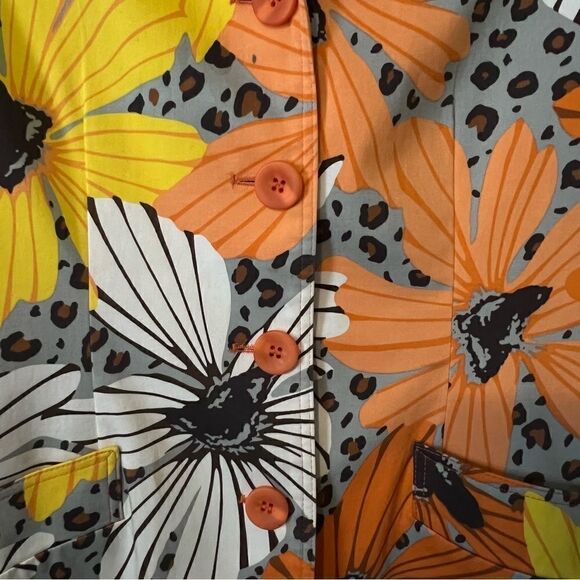 Harve Bernard Blazer Size 10 Floral Fall Colors Orange Yellow Fully Lined - Picture 2 of 6